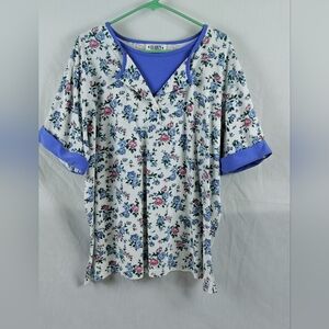 Floral Button Down Shirt with Blue Accents